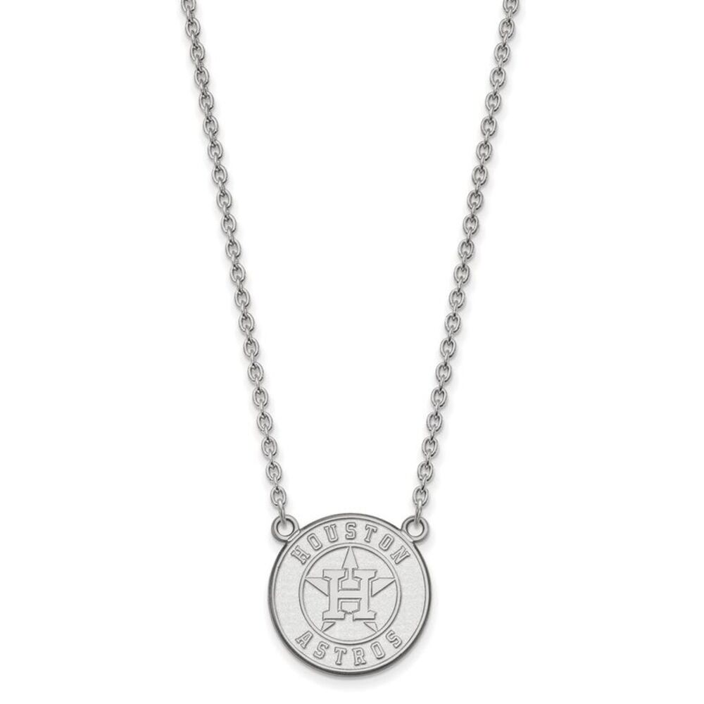 14K White Gold MLB Houston Astros LG Disc Necklace, 18 Inch